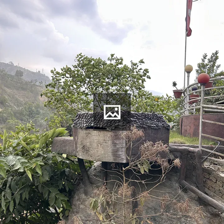 Rustic wooden structure on rock