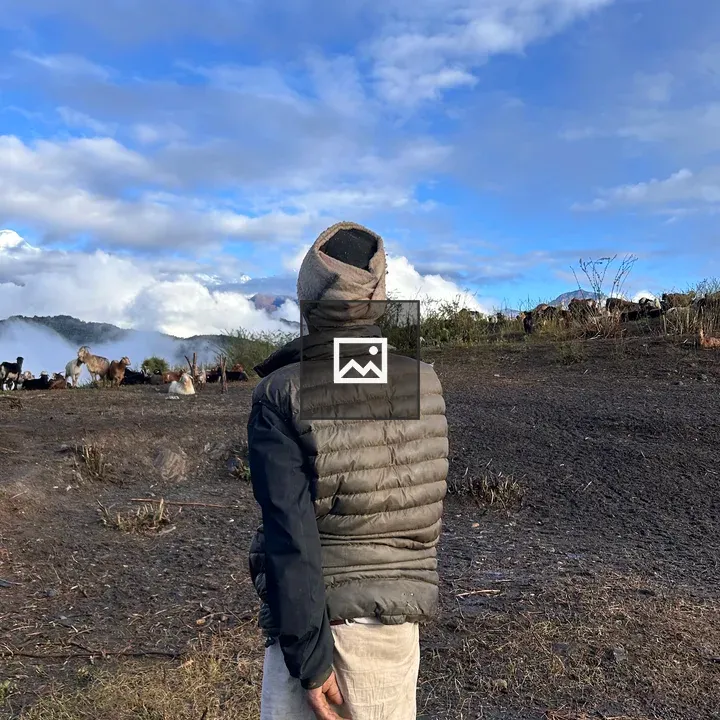 Person on grassy hill with goats