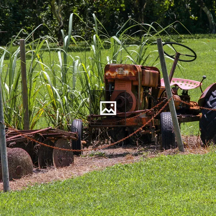 Old tractor in a grass field