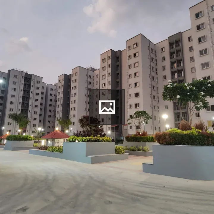 Evening view of apartment complex
