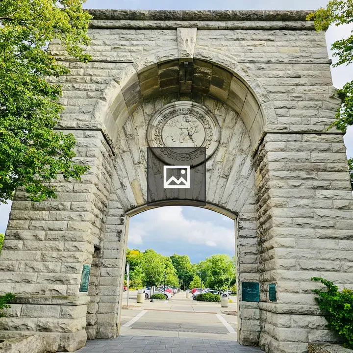 Adams Arch with Cars and Trees