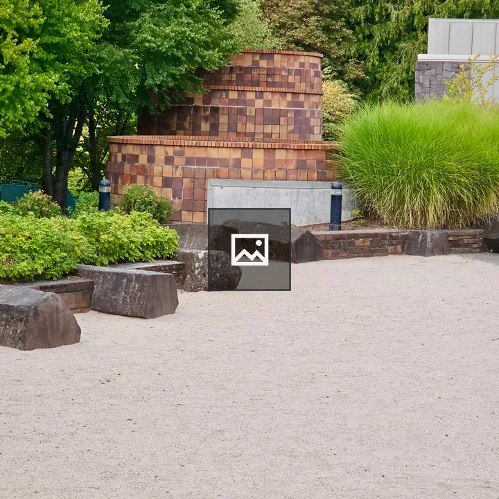 Sand garden with stone benches