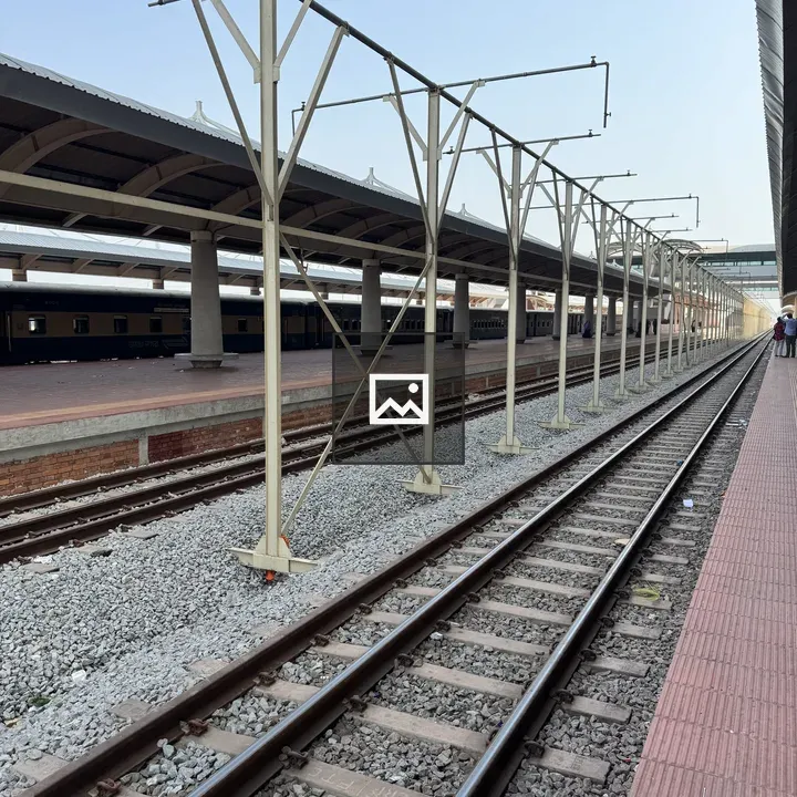 Railway station view with tracks