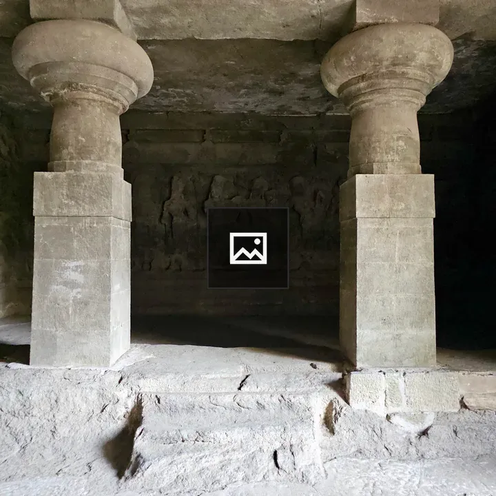 Interior view of Elephanta Cave pillars