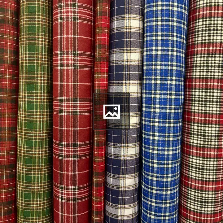 Rolled fabrics in plaid colors