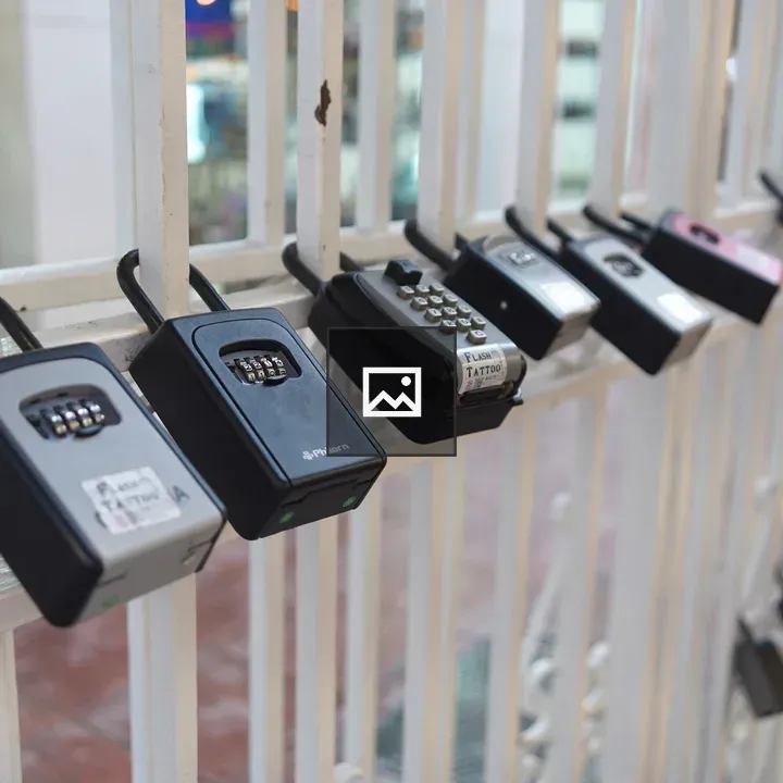 Row of combination lock boxes