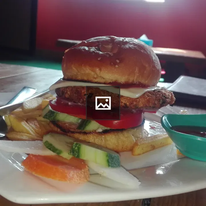 Burger on Plate with Sp spoons