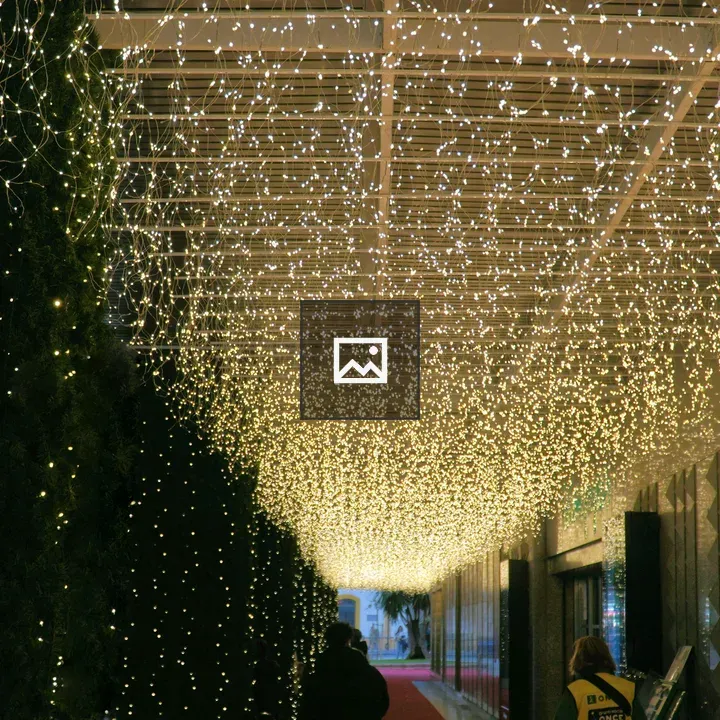 Walkway with Hanging String Lights