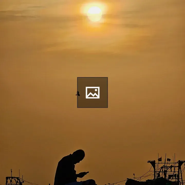 Silhouette Man with Mobile at Sunset