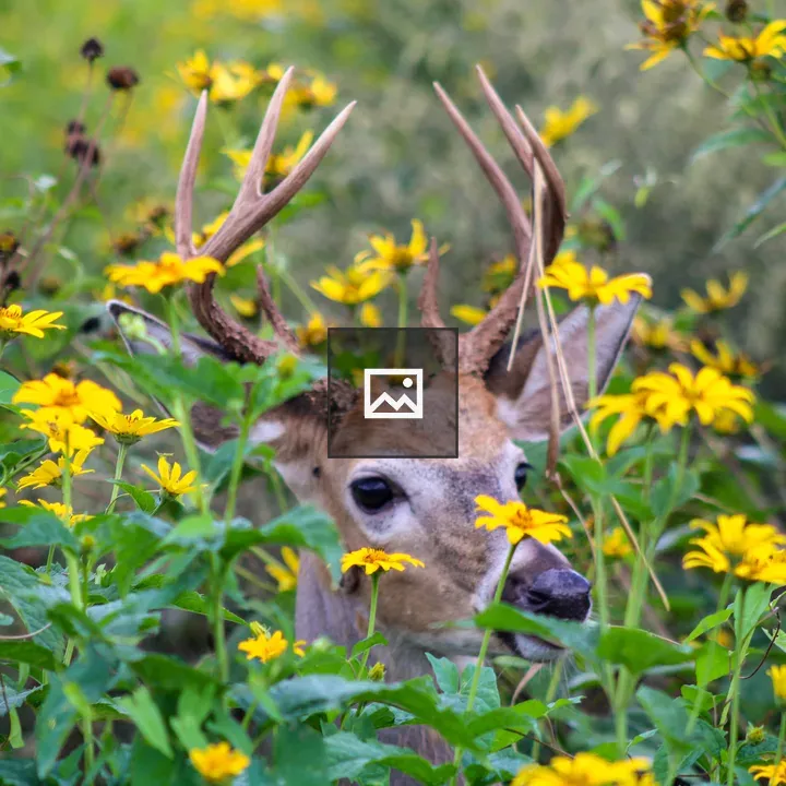 Deer Peering Out from Flowers