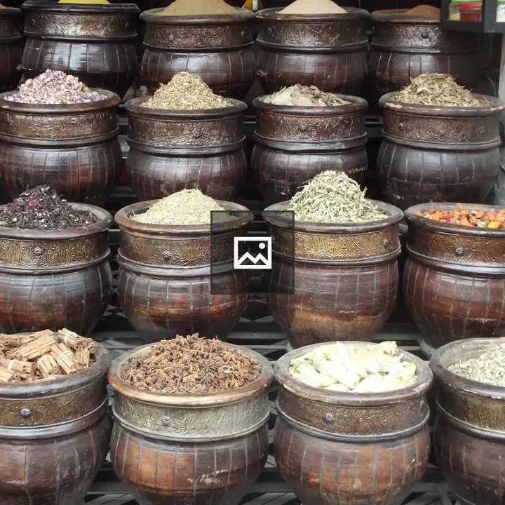 Spice market scene in Marrakech