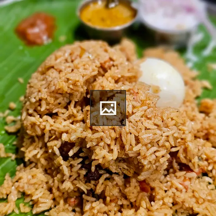 Chicken biryani on banana leaf