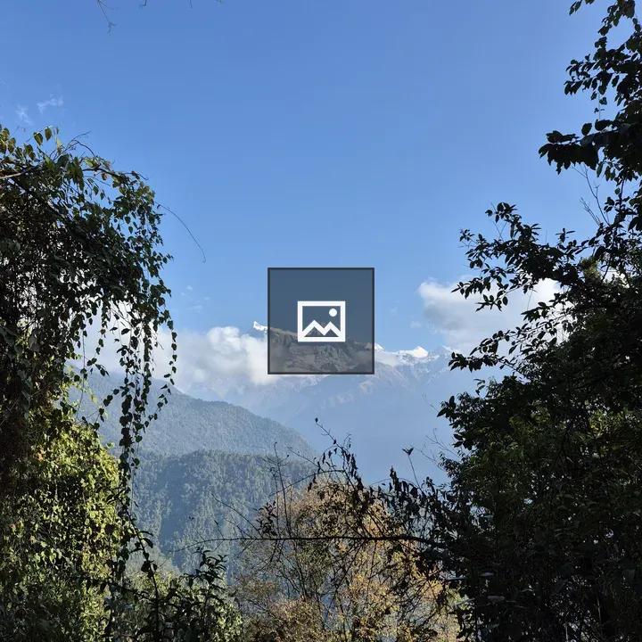 Snow-Capped Mountains Framed by Greenery