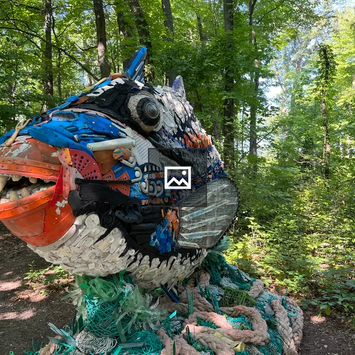 Fish sculpture made of trash