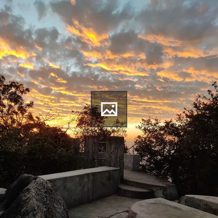 Sunset over rocks and trees