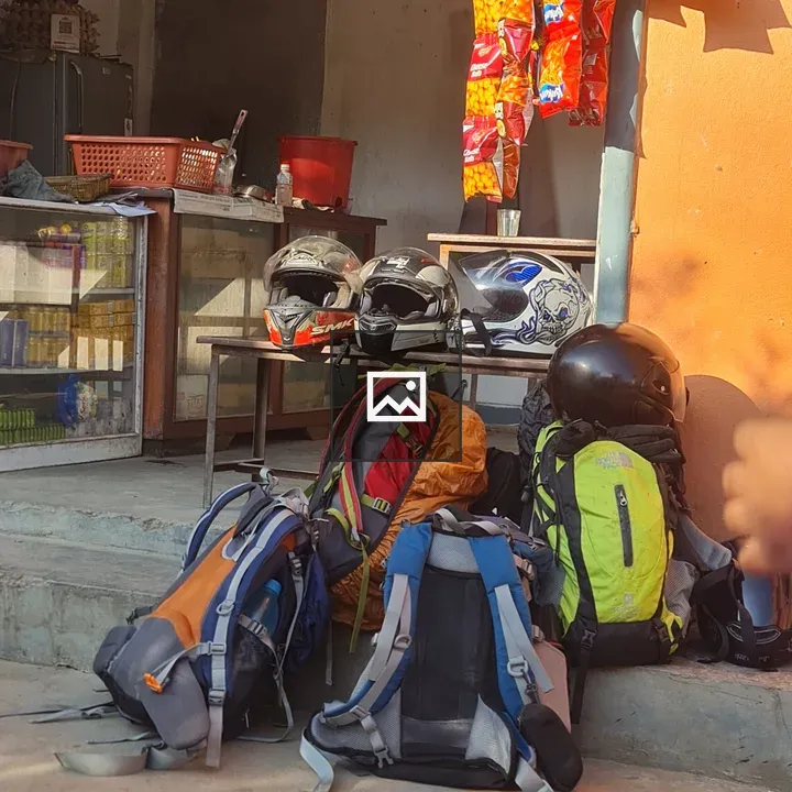 Four backpacks ready for trekking