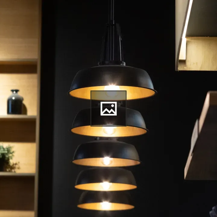 Five Pendant Lights with Black Lampshades