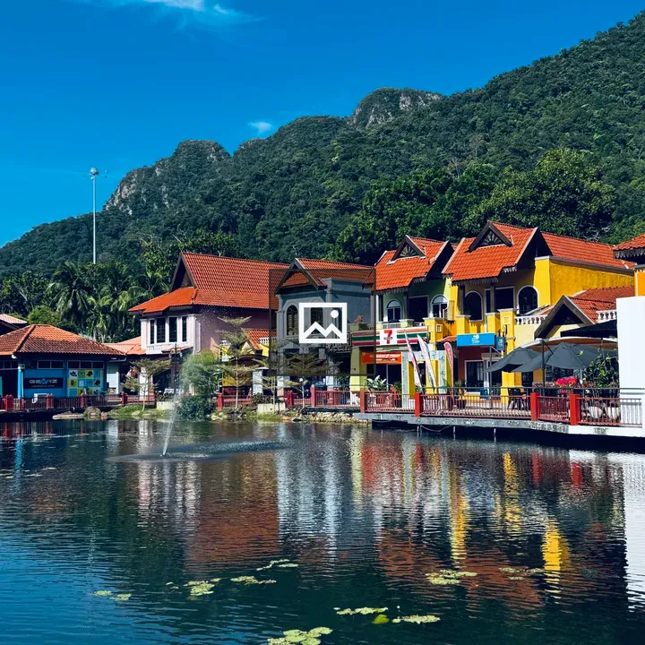 Lakeside View with Colorful Buildings