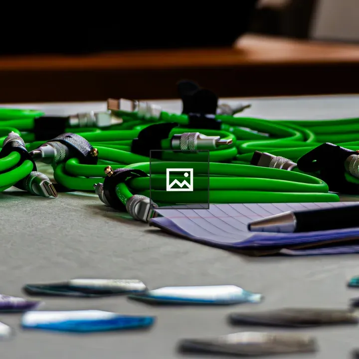 Coiled green USB-C cables