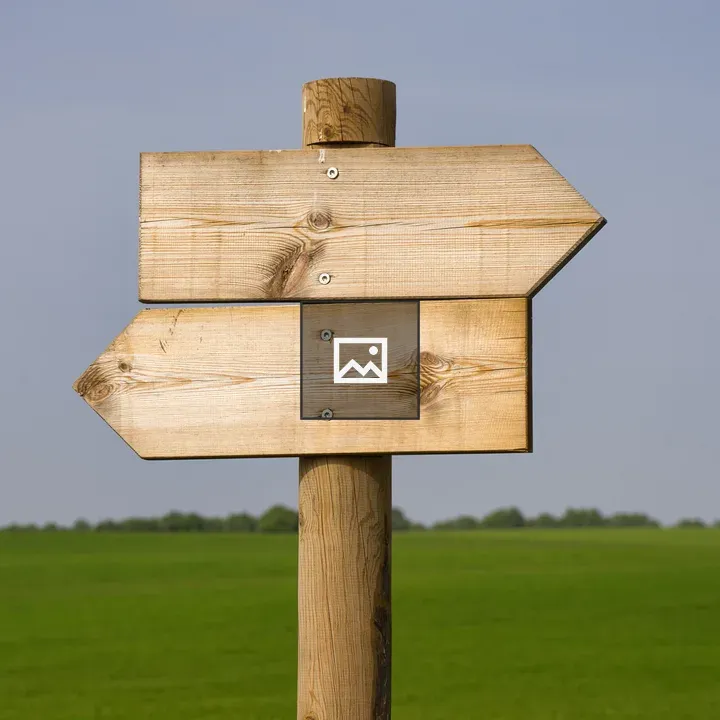 Empty wooden sign in green field