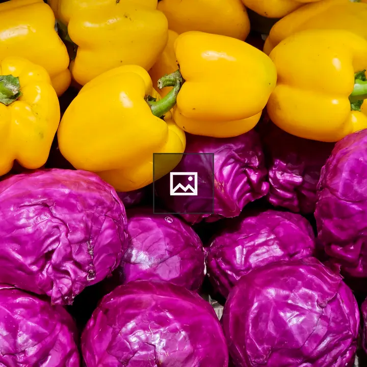 Yellow Peppers and Purple Cabbage Display