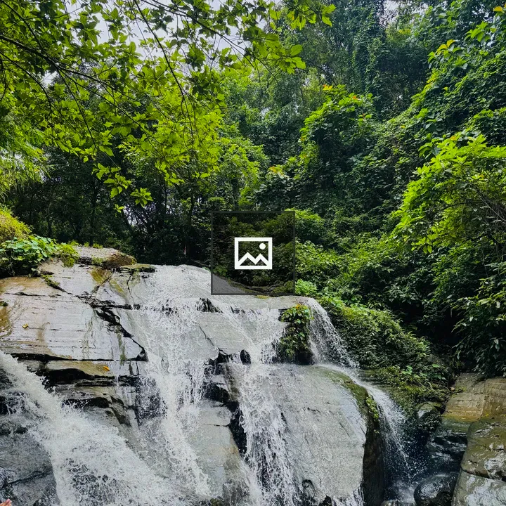 Waterfall among rocks in forest