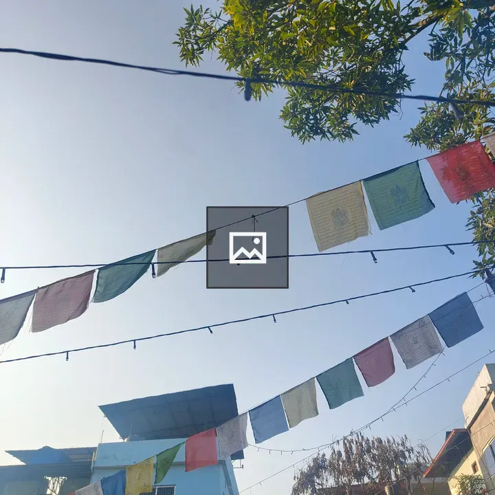 Prayer Flags with Blue Building