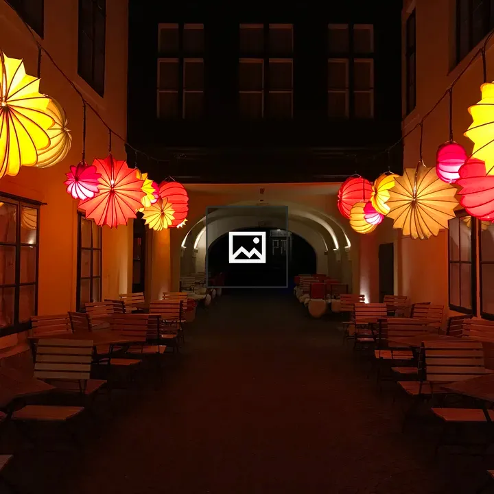 Orange and yellow lights restaurant terrace
