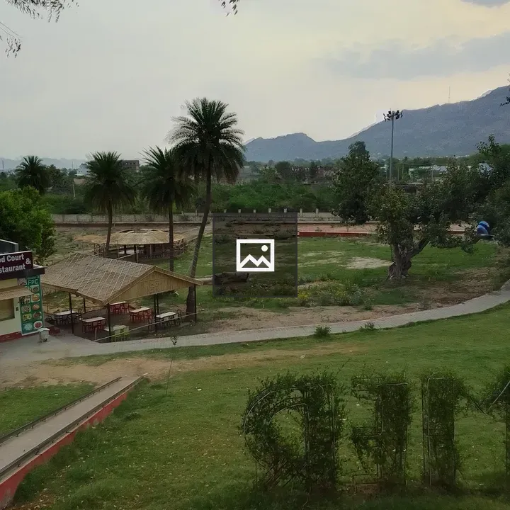Serene park with greenery and palm trees