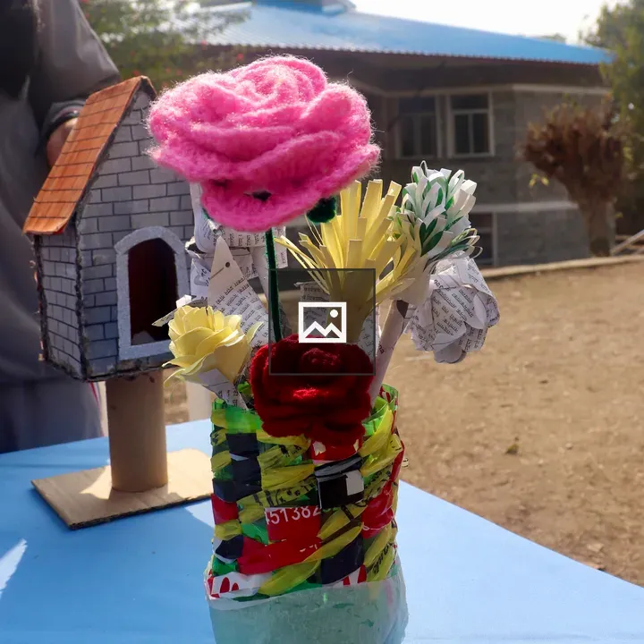 Colorful crocheted flowers arrangement