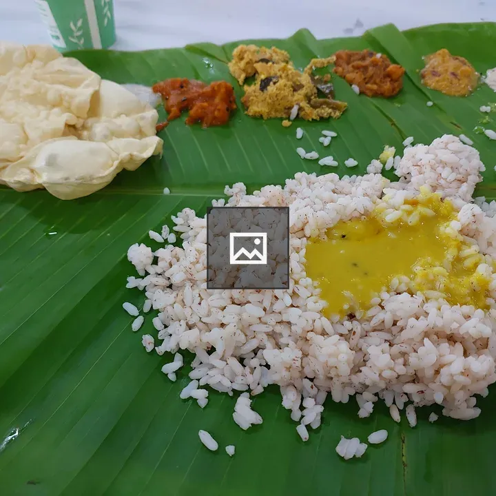 Top-down South Indian Meal on Banana Leaf