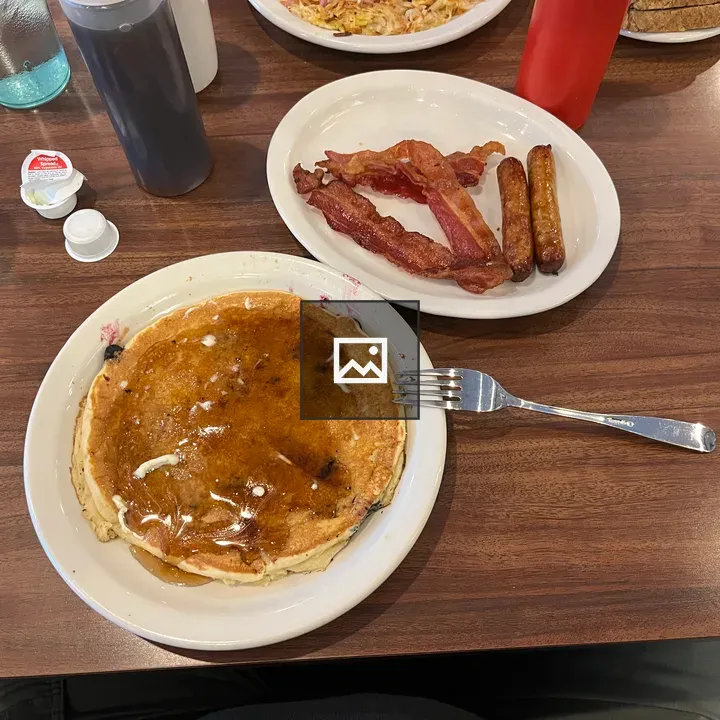 Fork with Pancakes and Bacon Tray