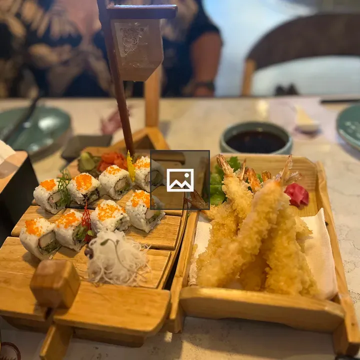 Sushi and Tempura on Dining Table