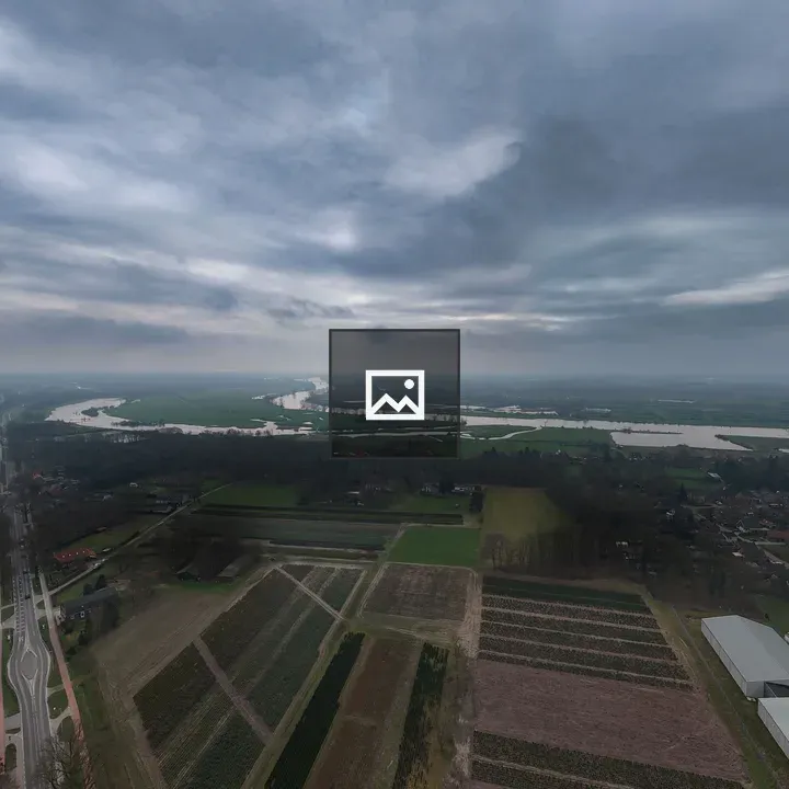 Aerial view over Milsbeek and rivers