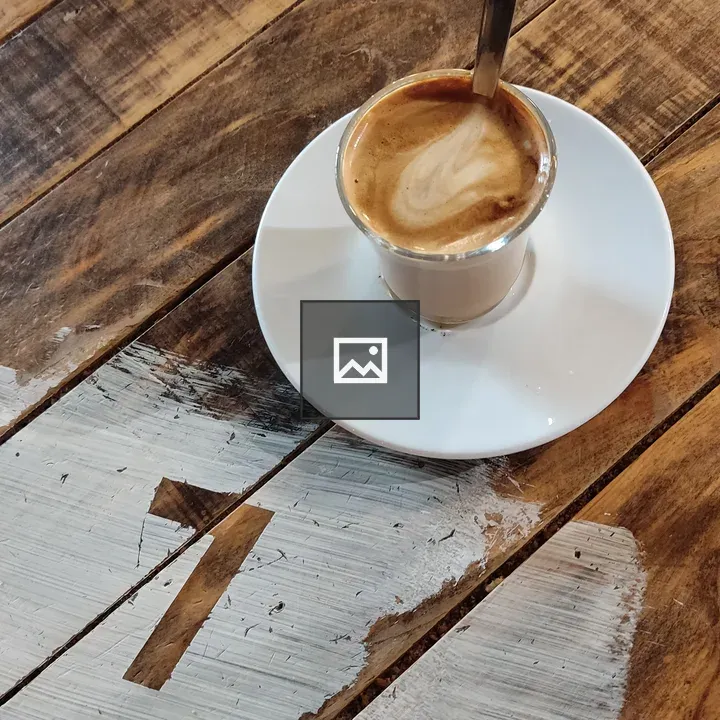 Wooden tabletop latte mug