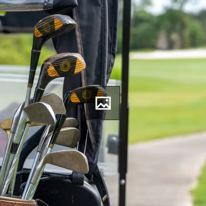 Golf clubs in a bag on cart