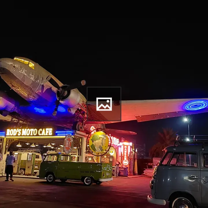 Cafe with airplane lights