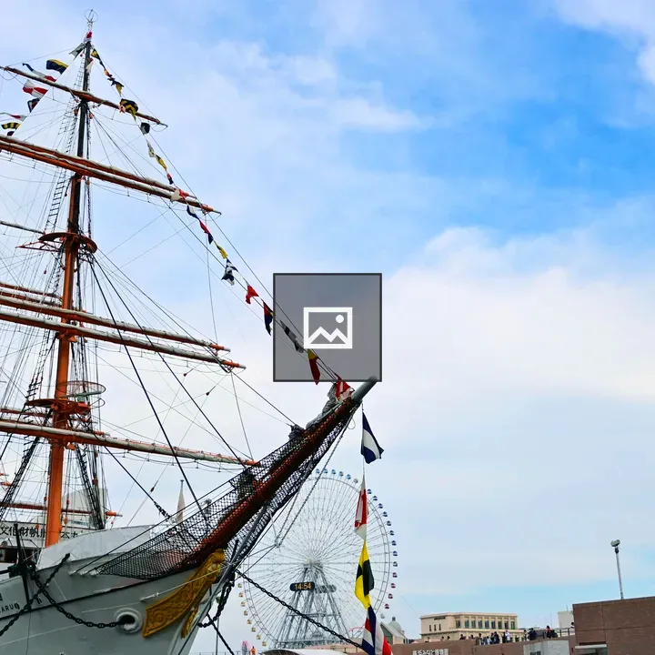 Tall ship with flags in Yokohama