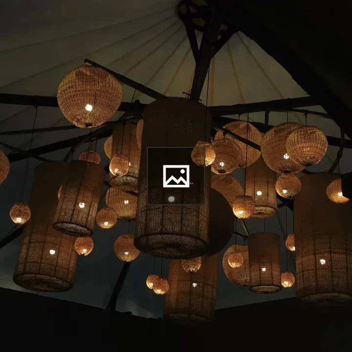 Ceiling with woven pendant lights
