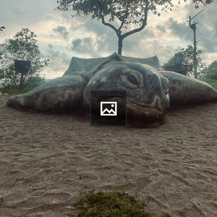Turtle sculpture on sandy ground