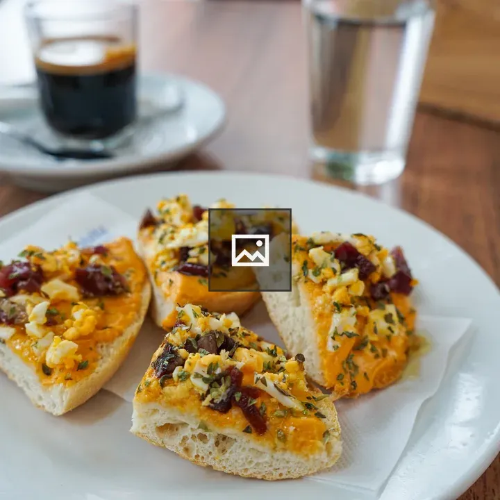 Open-faced sandwiches with salmorejo