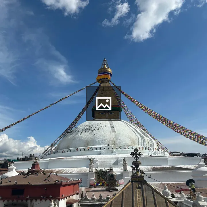 Stupa with Colorful Prayer Flags