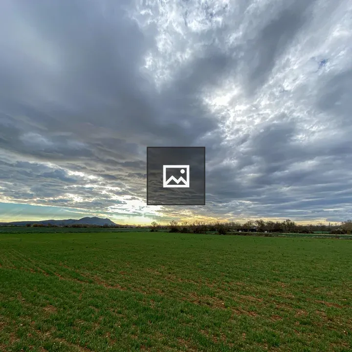 Green field under cloudy sky