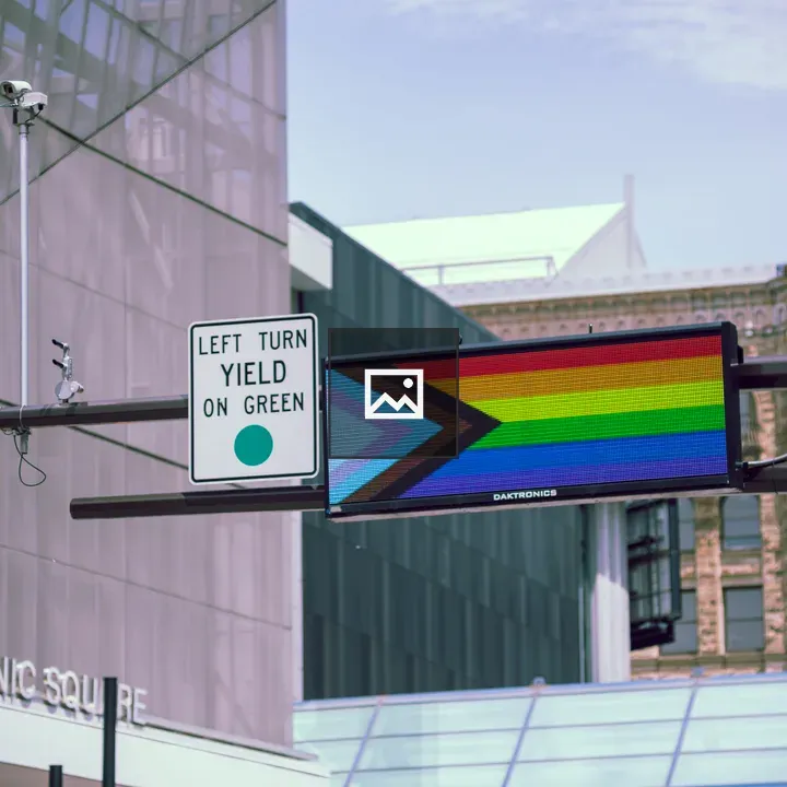 Traffic sign with Pride flag