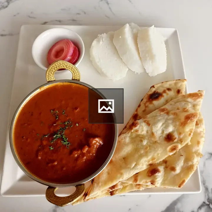Top-down Indian meal on plate