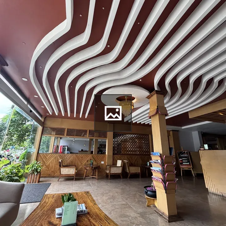 Interior cafe ceiling with waves