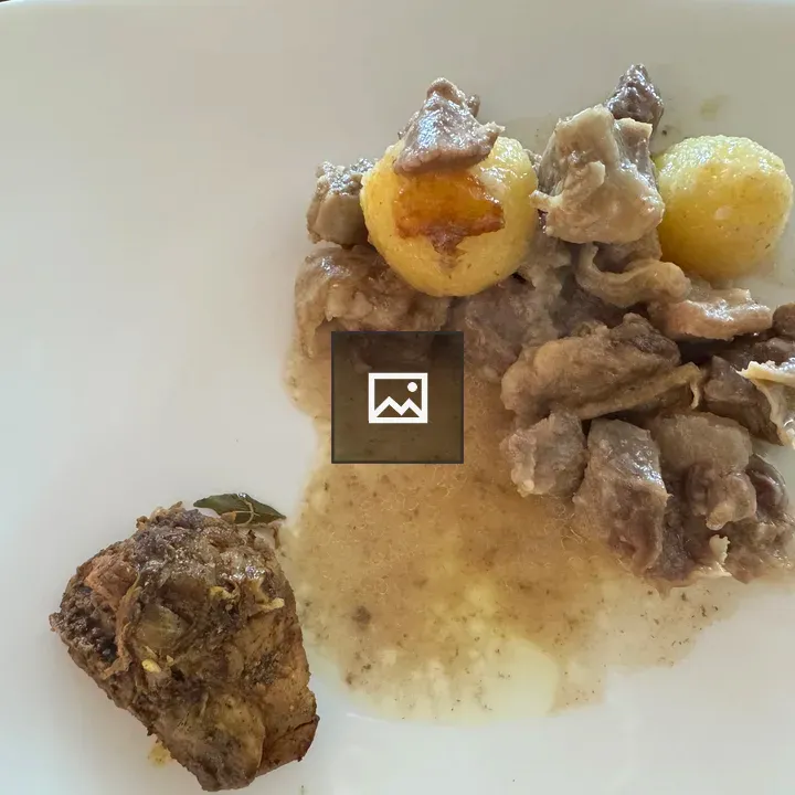 Stewed meat with potatoes on plate