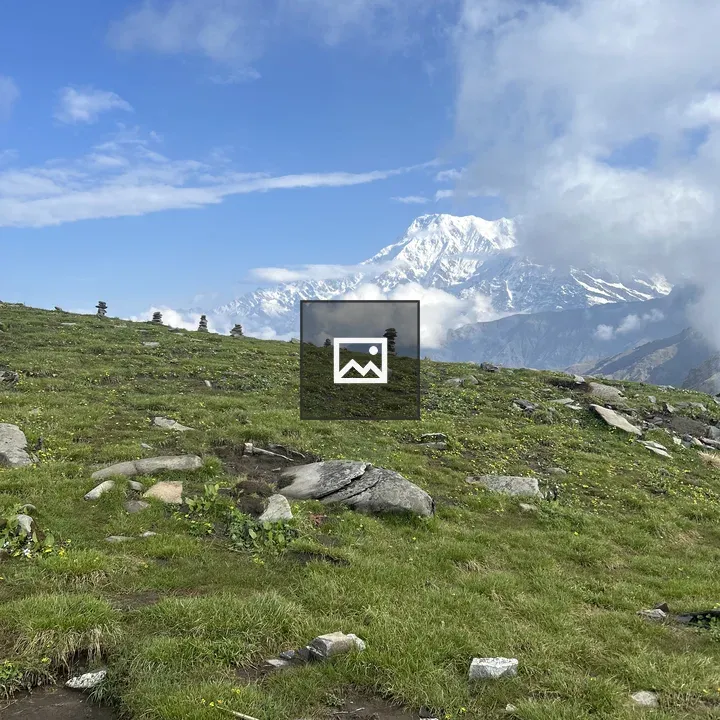 A hillside with distant mountain