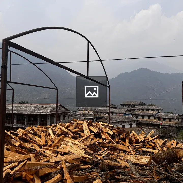Logs with Wooden Buildings Landscape