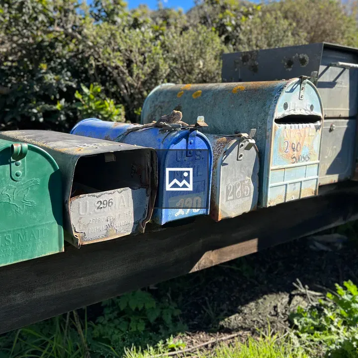 Row of Colorful Mailboxes